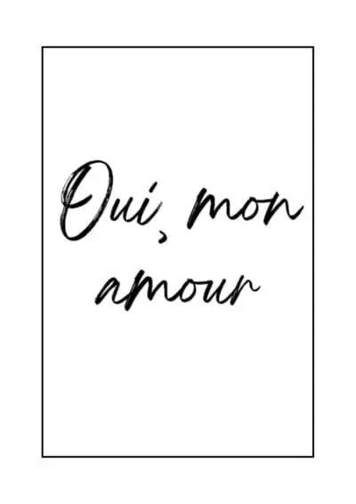 Tekst poster met de franse tekst Oui, mon amour, leuk voor op de muur, Scandinavisch interieur
